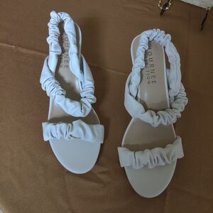 Journee Collection Women's White  Sandals, Kitten Heel Straps Size 8, 👡